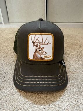 Rack Olive Green Trucker Hat with Deer Patch